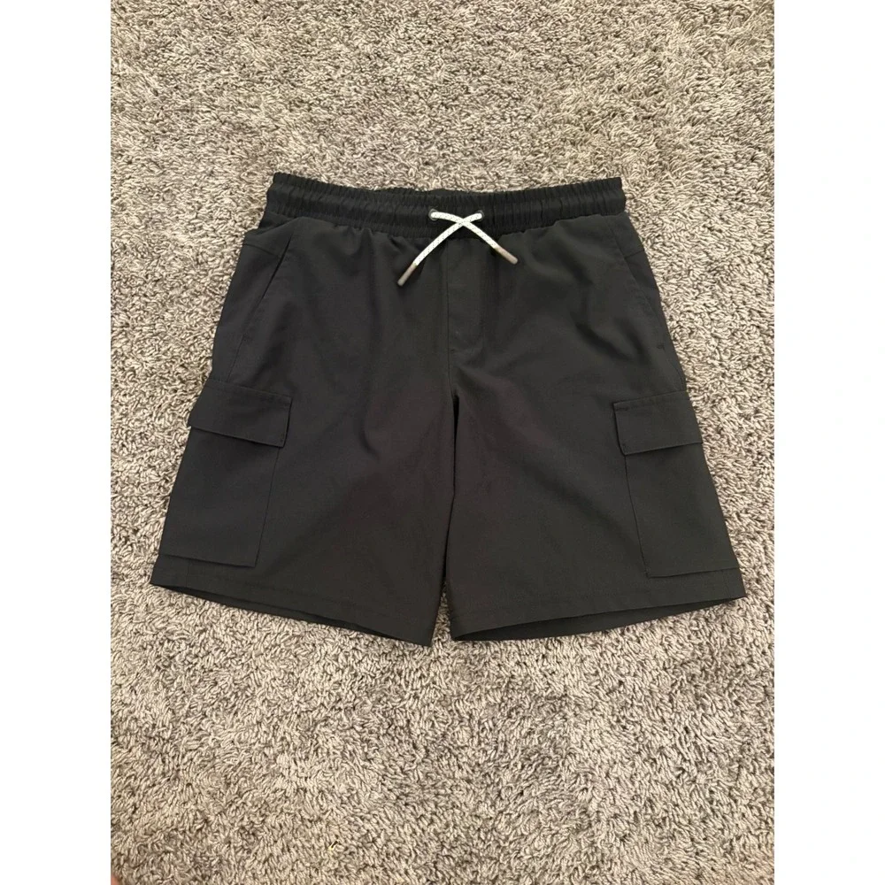 All in Motion Boys Black Cargo Shorts Stretch Active Performance L 10/12 RN17730